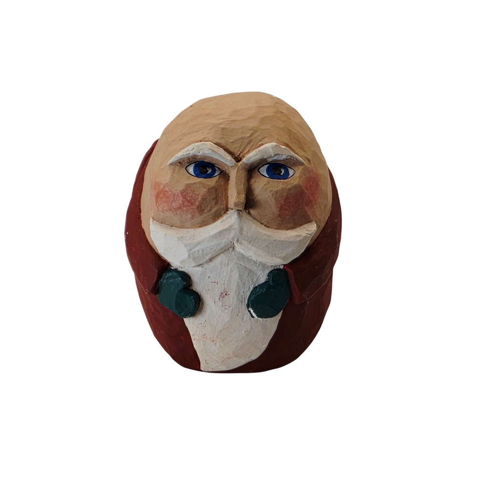 Vintage Hand Carved Wood Santa Claus Figurine Folk Art Christmas Decor 2.5in